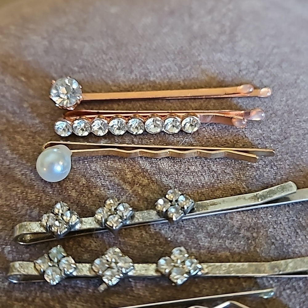 Vintage Assorted Rhinestone Floral Bobby Pin Hair Slides - Picture 4 of 6